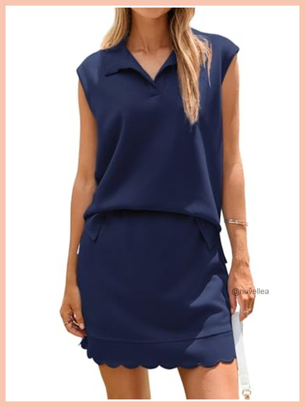 2 Piece Skirt Set Scalloped V Neck Skort Sleeveless Casual Summer Outfit